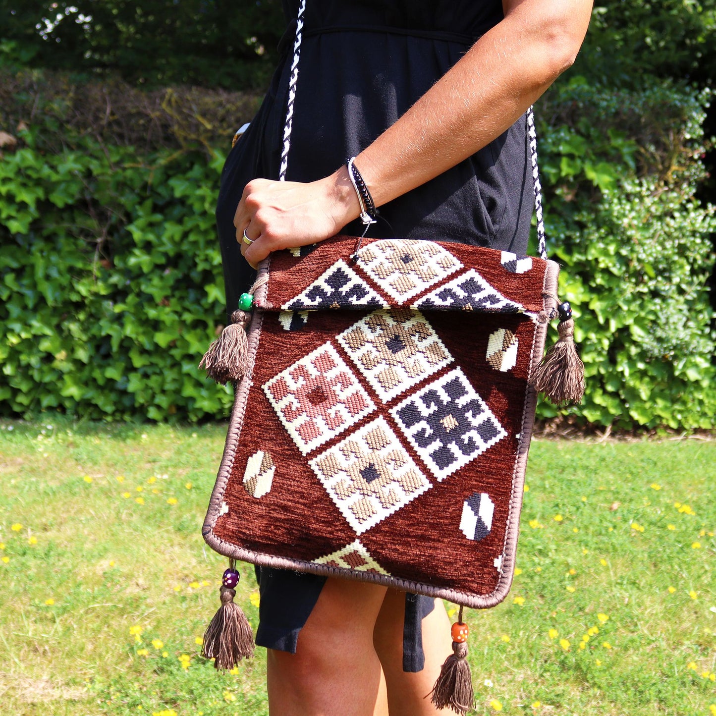 | Bolso bandolera de festival Kilim de chocolate