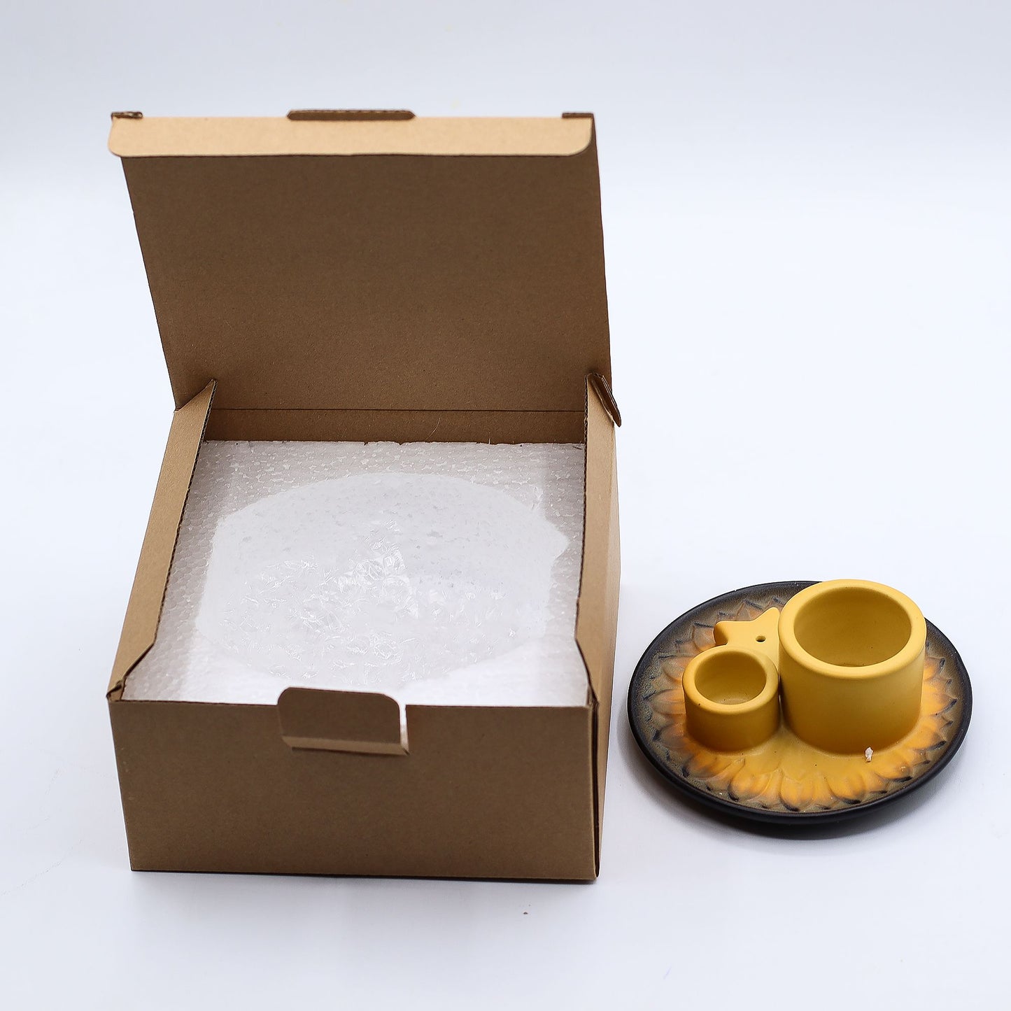 Soporte cerámico para Palo Santo e Incienso - Mandala - Arena y Gris