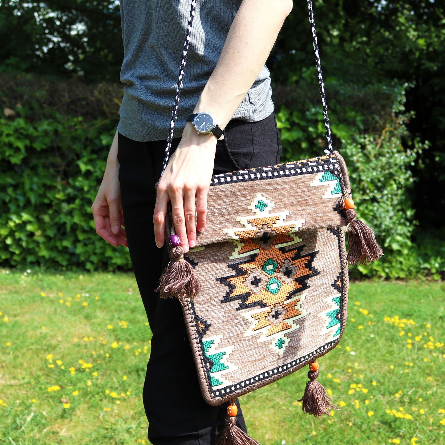 Bolso bandolera de festival Kilim beige