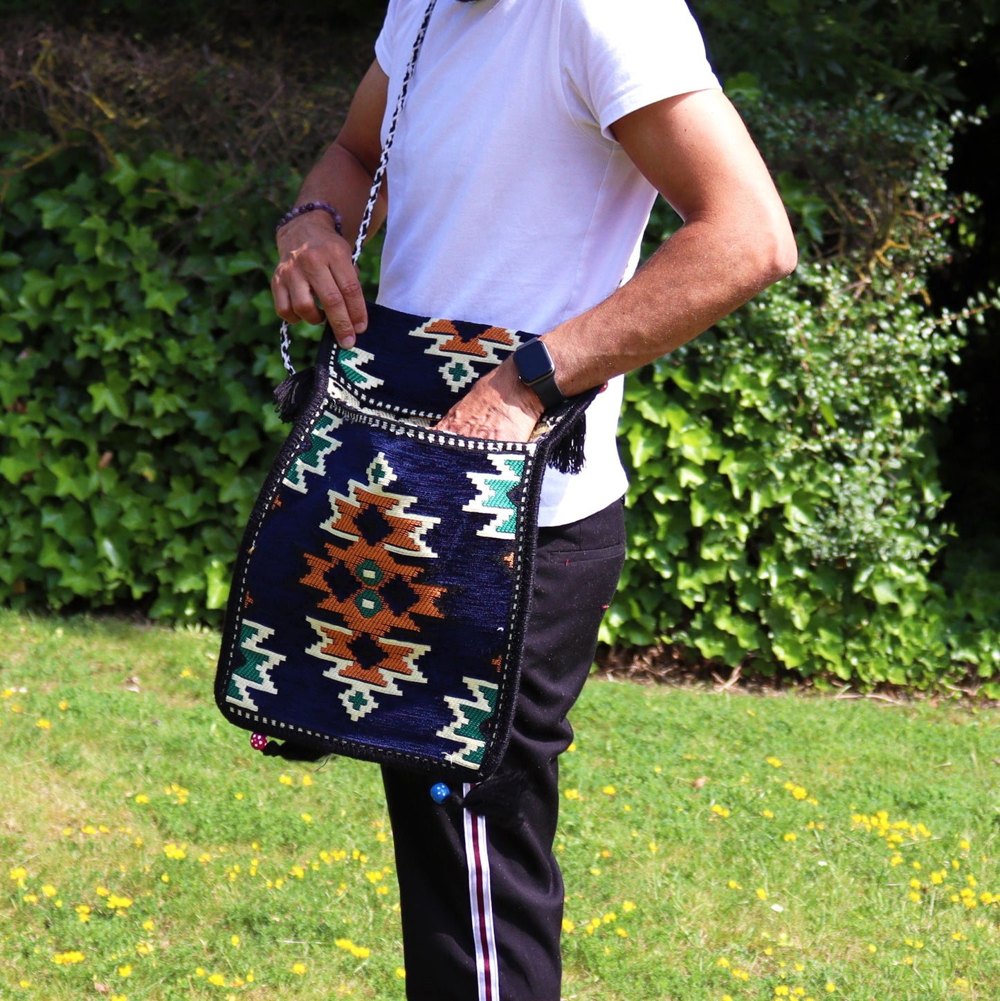 | Bolso bandolera de festival Kilim azul marino oscuro
