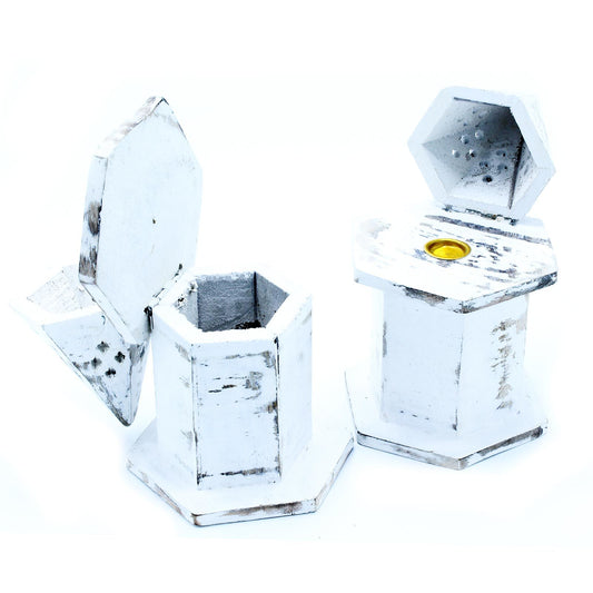 | Porta Incienso Acabado en Blanco - Mini Casa Pirámide