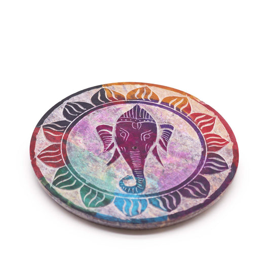 | Porta-incienso Disco de Esteatita 10cm - Ganesha