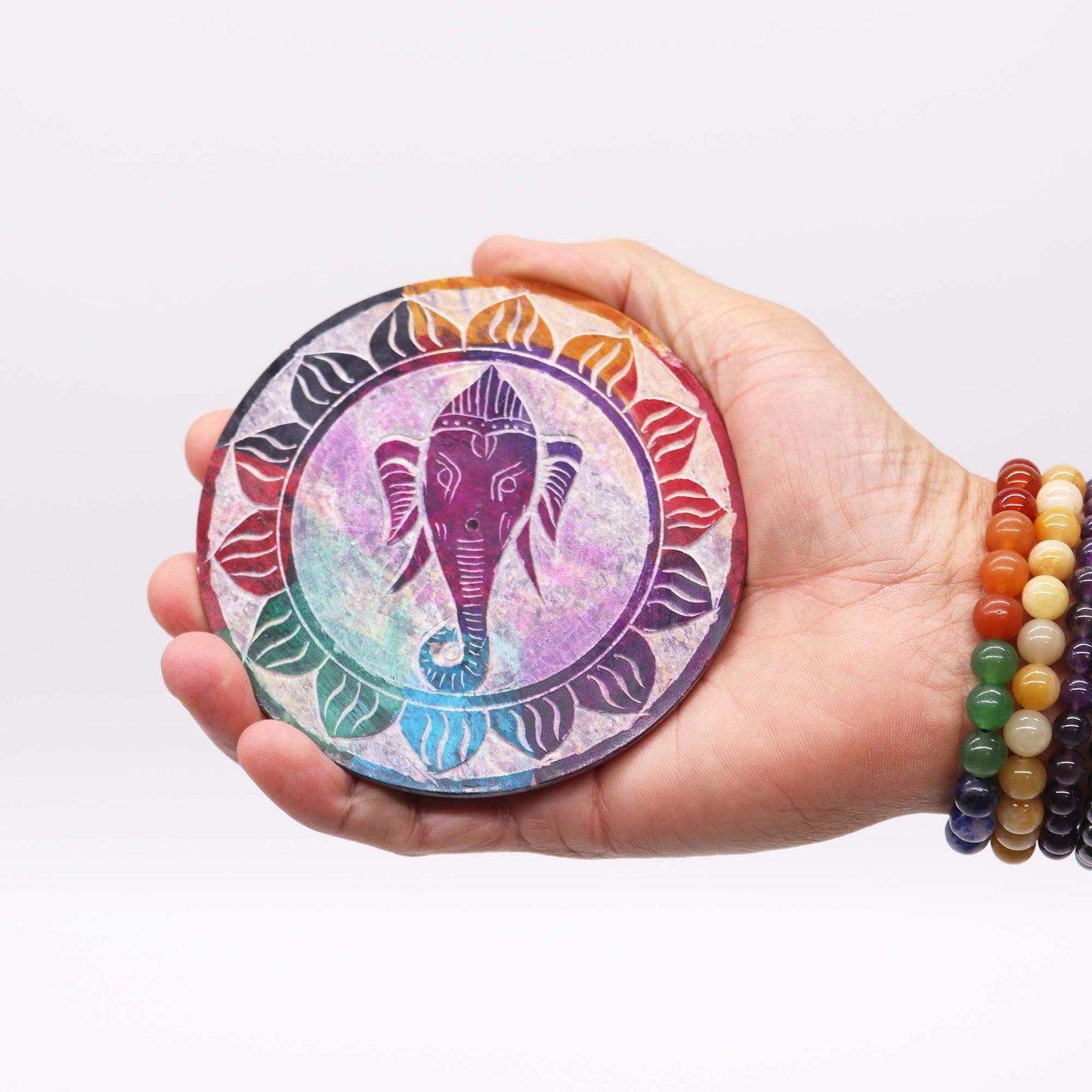 | Porta-incienso Disco de Esteatita 10cm - Ganesha