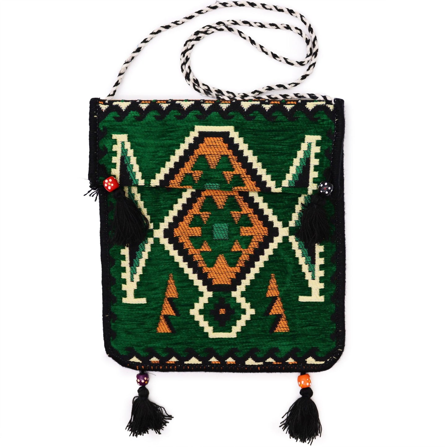 Bolso bandolera de fiesta Kilim verde esmeralda