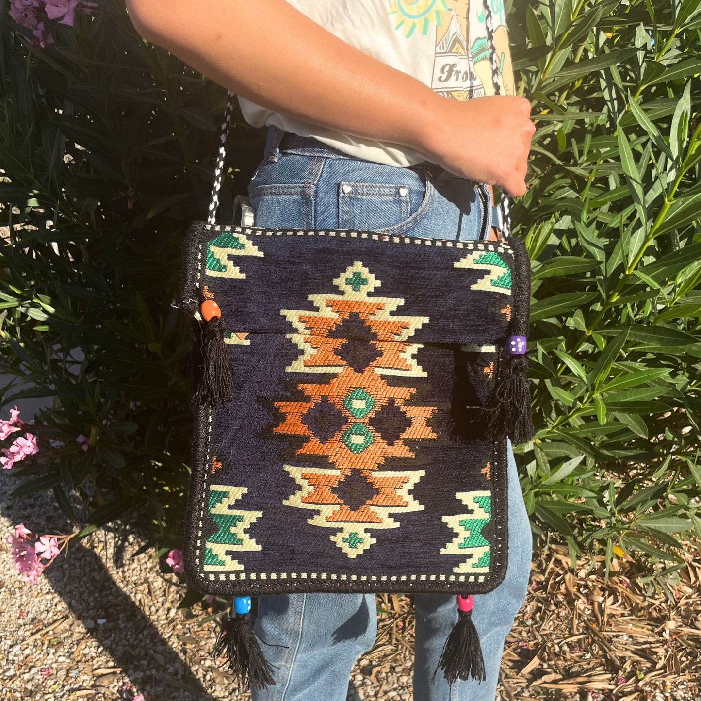 | Bolso bandolera de festival Kilim azul marino oscuro