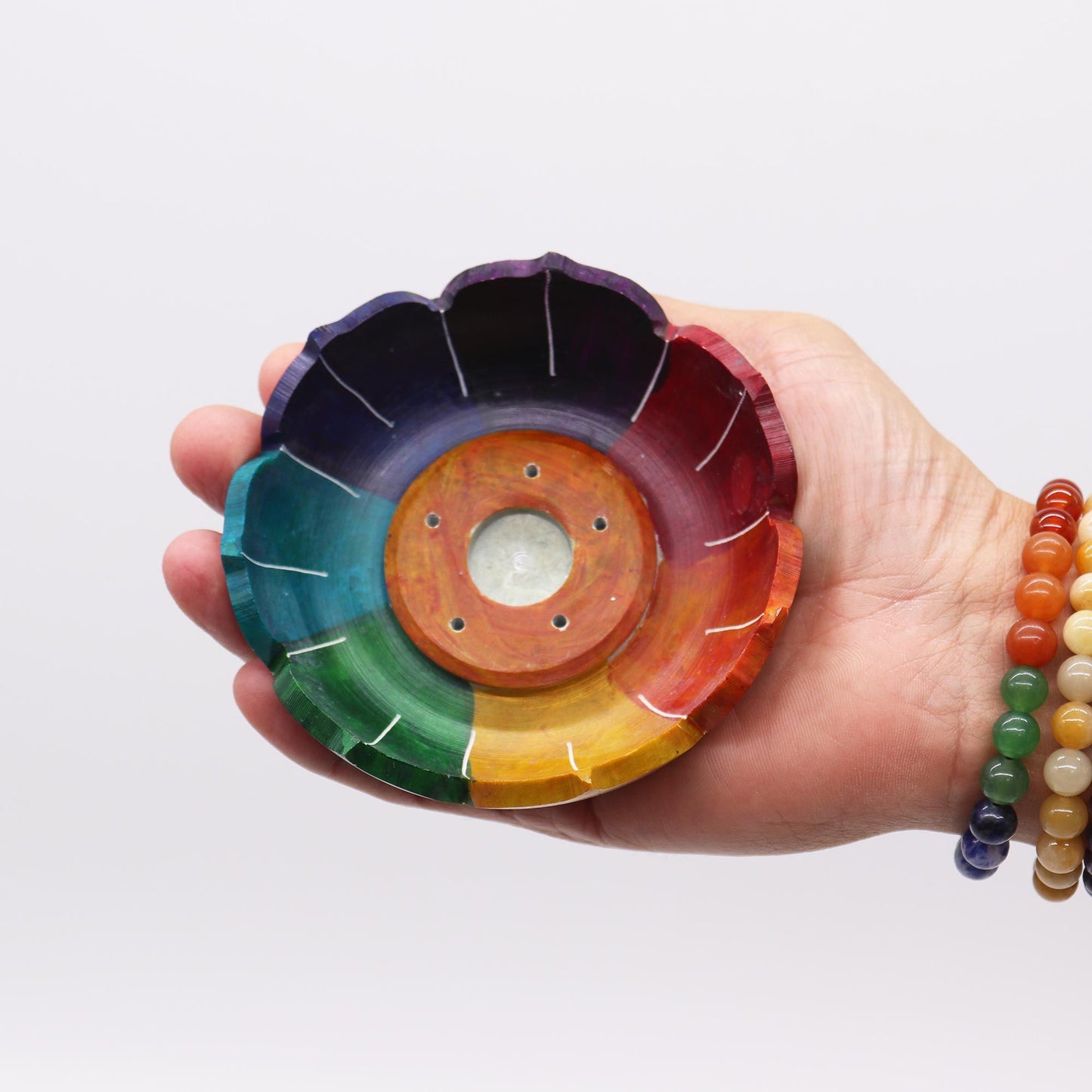 | Porta-incienso Flor de Loto de Esteatita 10x3cm - Colores de los Chakras
