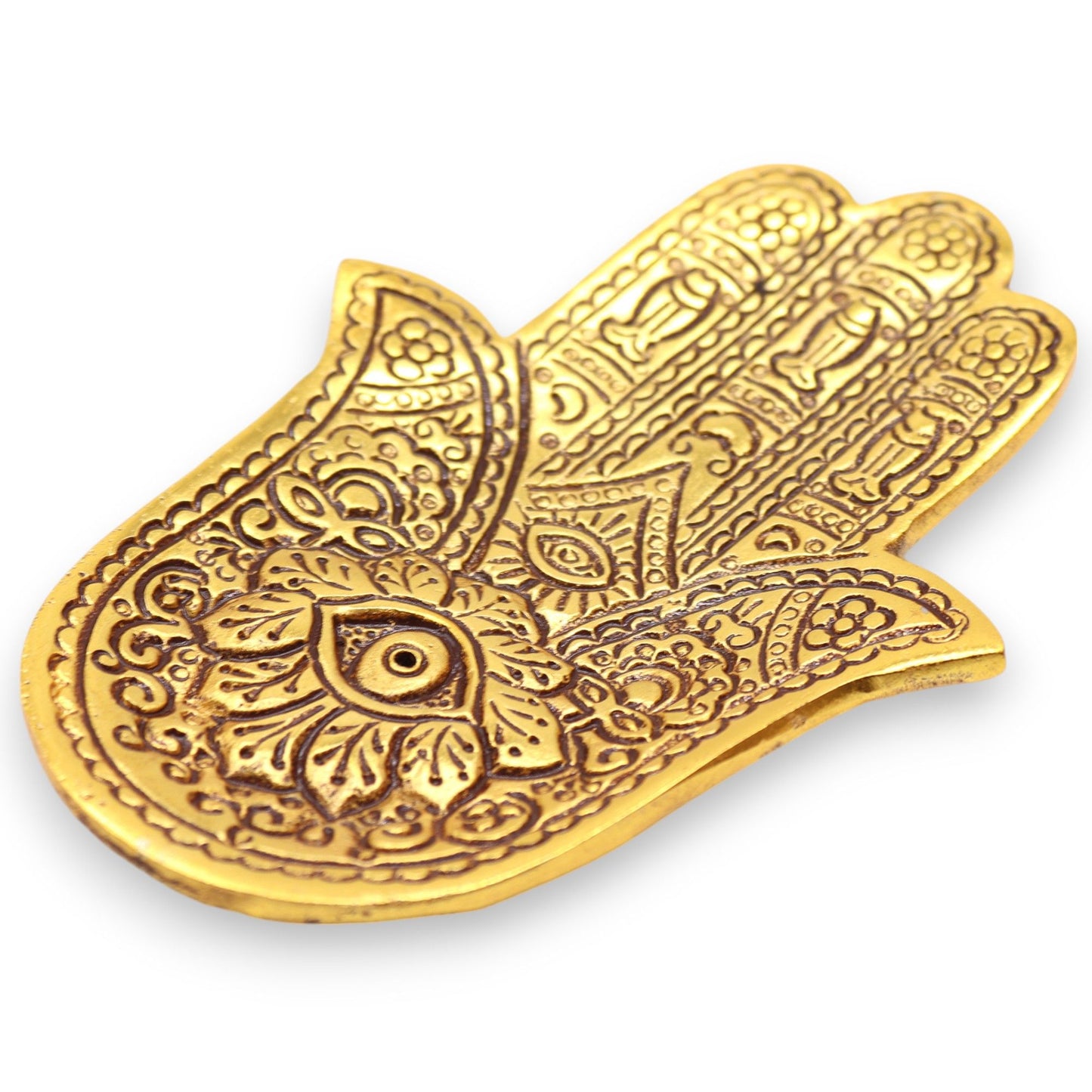 Porta-incienso Hamsa Pequeño Aluminio Dorado 13x5.5cm