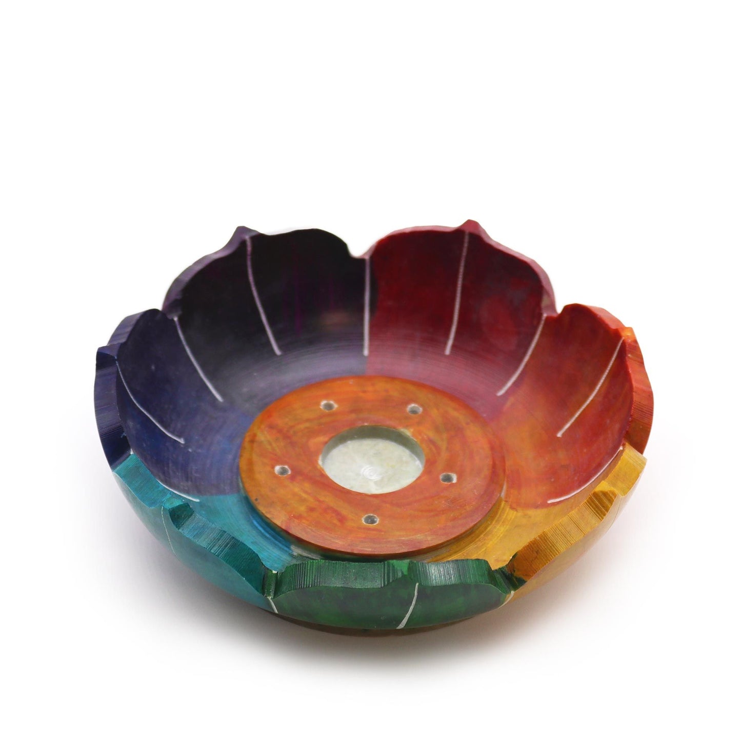 | Porta-incienso Flor de Loto de Esteatita 10x3cm - Colores de los Chakras